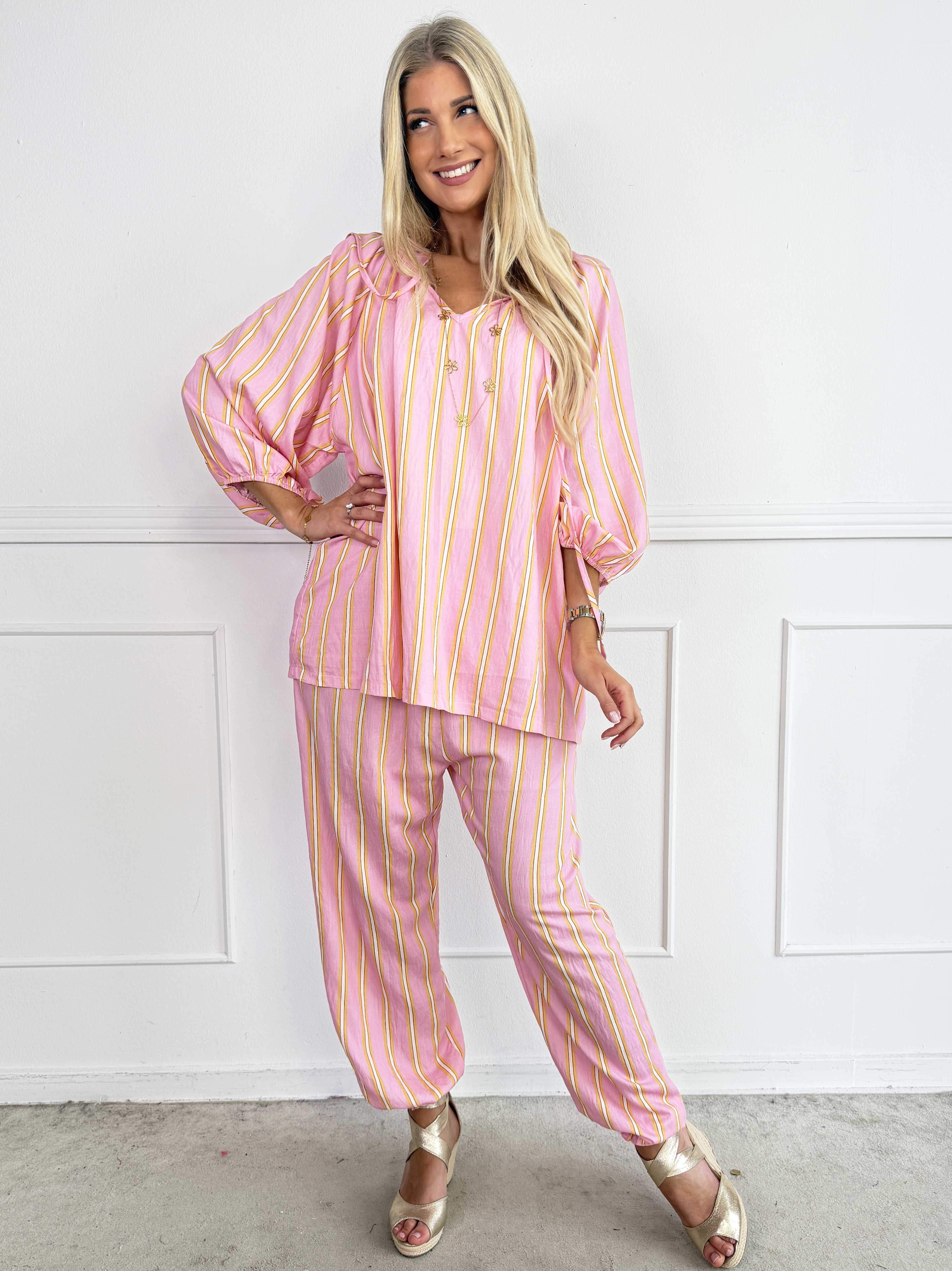 Amidala Pants - Feminin stribede bukser i let viskoseblanding med elastikkant